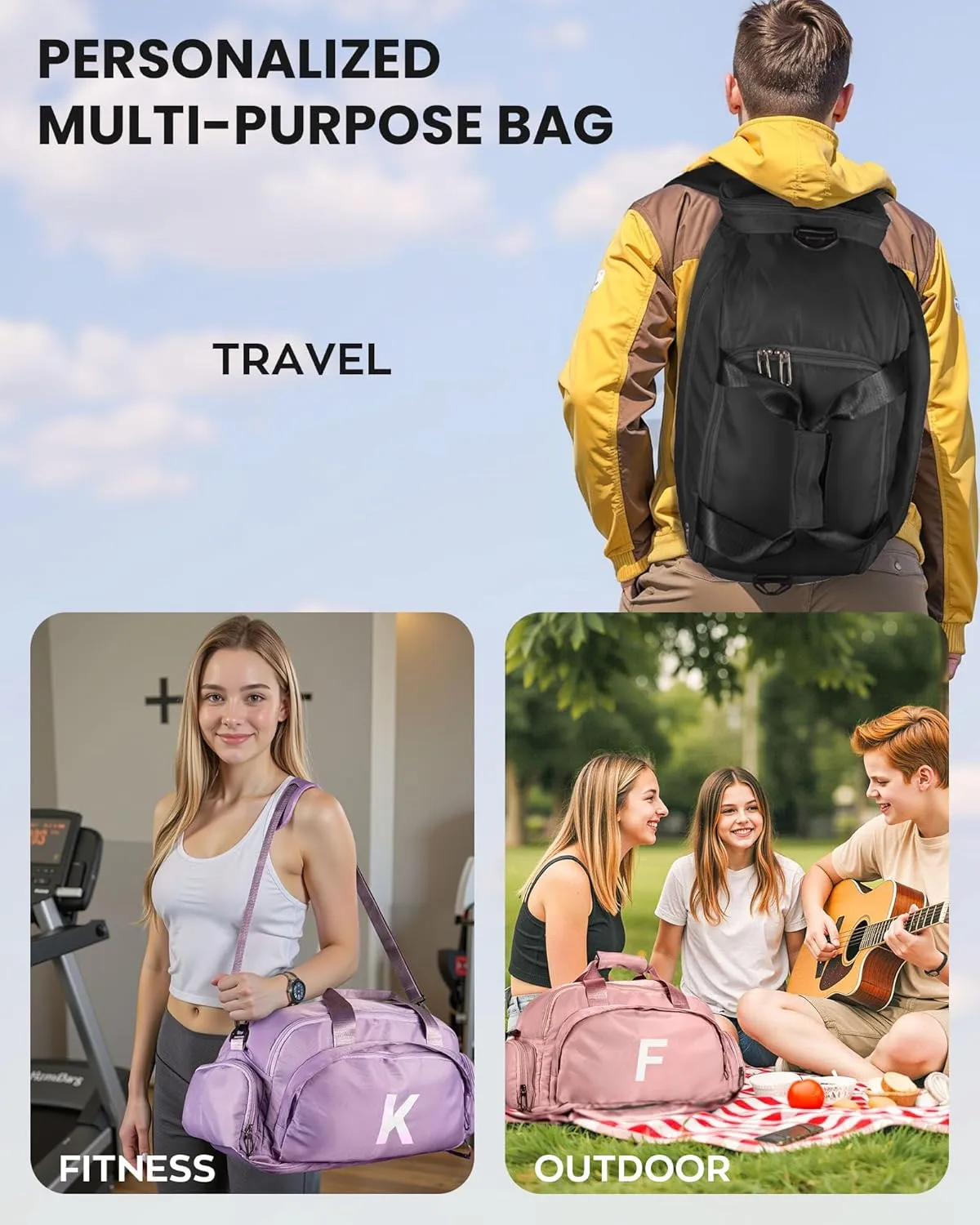 Teenager Girl Gifts Ideas, Initial Gym Bags with Shoe Compartment, Personalized Girl Duffel Bag, Monogram Kid Overnight Bags, Teen Weekend Bag-Fashion Trendy Stuff (Letter L)