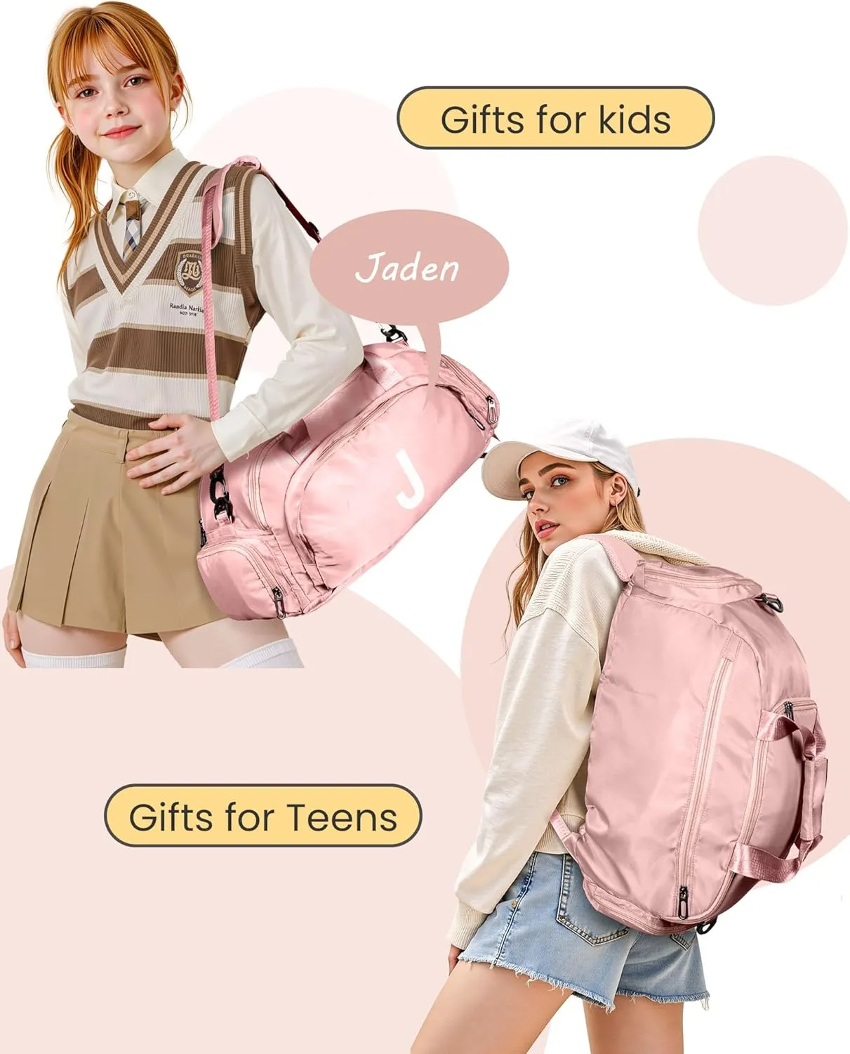 Teenager Girl Gifts Ideas, Initial Gym Bags with Shoe Compartment, Personalized Girl Duffel Bag, Monogram Kid Overnight Bags, Teen Weekend Bag-Fashion Trendy Stuff (Letter L)