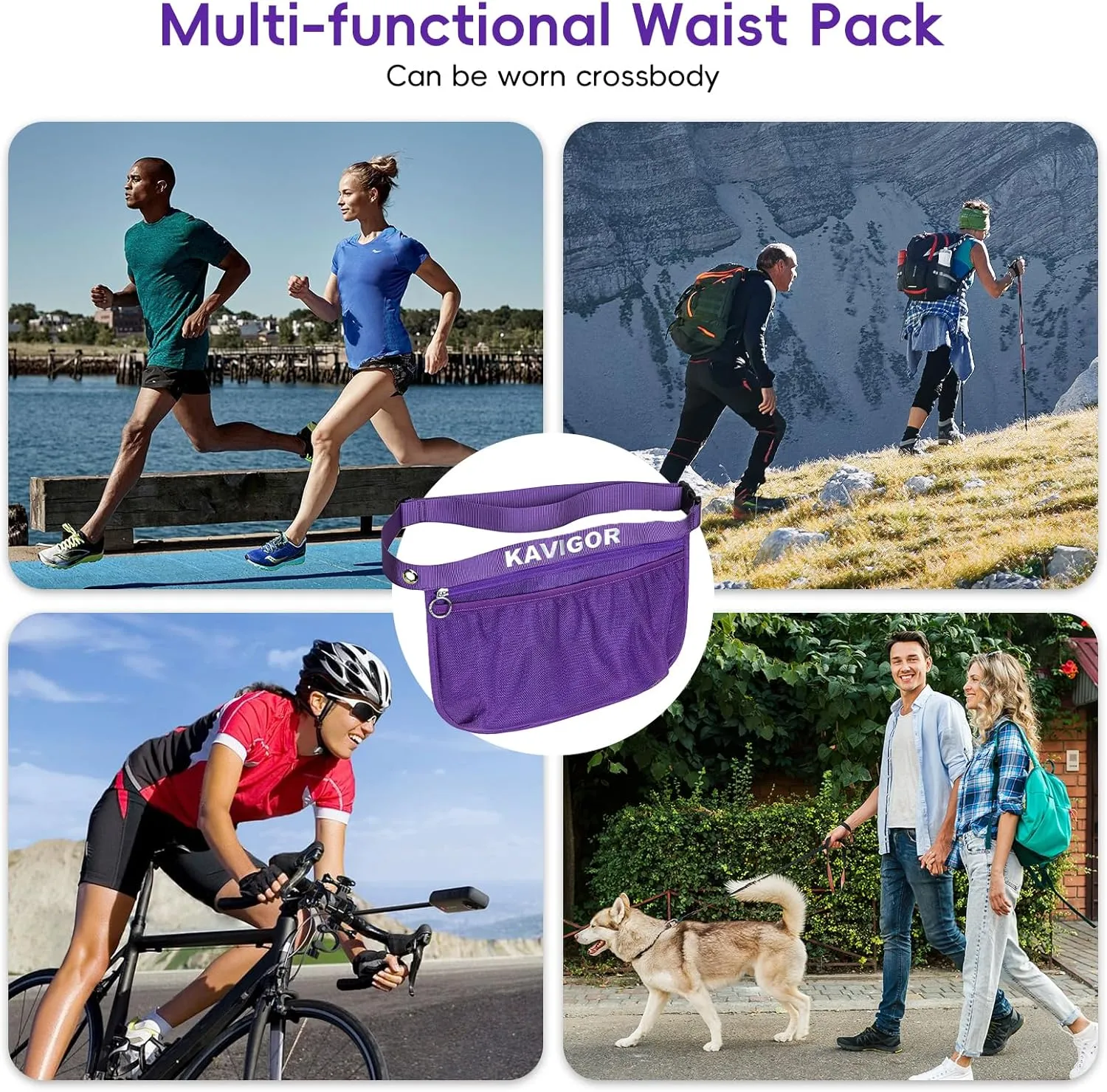 Tennis & Pickleball Ball Holder Waist Pouch Holds 8-10 Balls, Multi-Functional Sports Belt Bag with Zipper Pocket and Carabiner