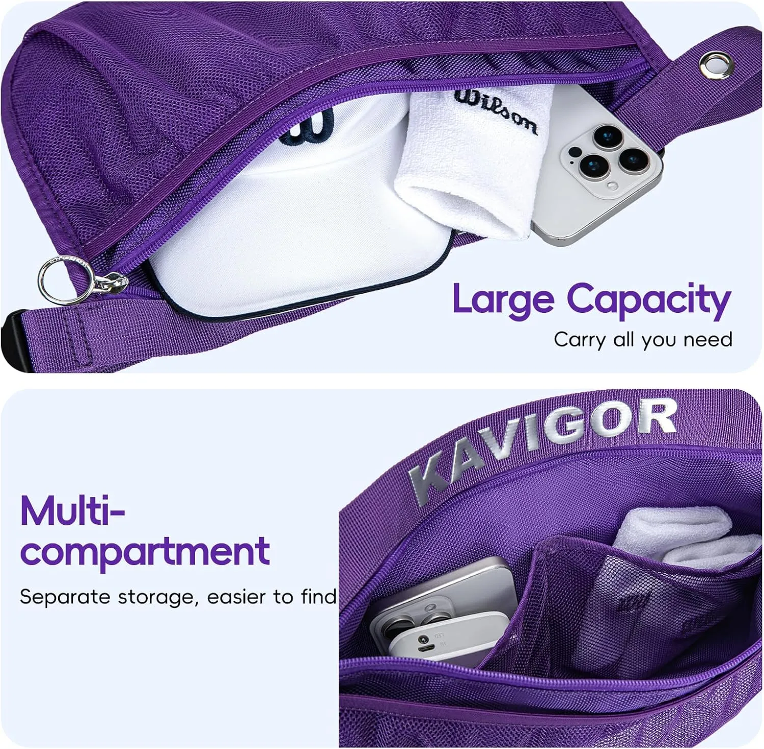 Tennis & Pickleball Ball Holder Waist Pouch Holds 8-10 Balls, Multi-Functional Sports Belt Bag with Zipper Pocket and Carabiner