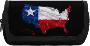 Texas Flag Map Pencil Case Portable Pencil Pouch Pen Bag Large Capacity Stationery Bag for Home Office