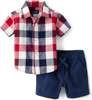 The Children's Place baby-boys And Newborn Short Sleeve Button Down Shirt and Shorts 2 Piece Set