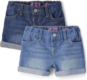 The Children's Place Baby Girls Roll Cuff Denim Shortie Shorts