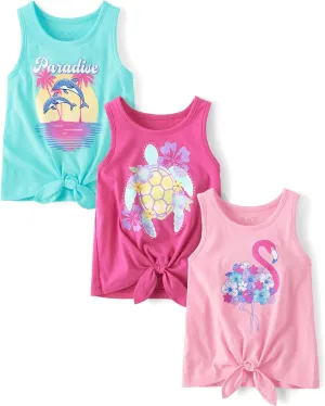 The Children's Place Girls' Assorted Sleeveless Tie Front Tank Tops
