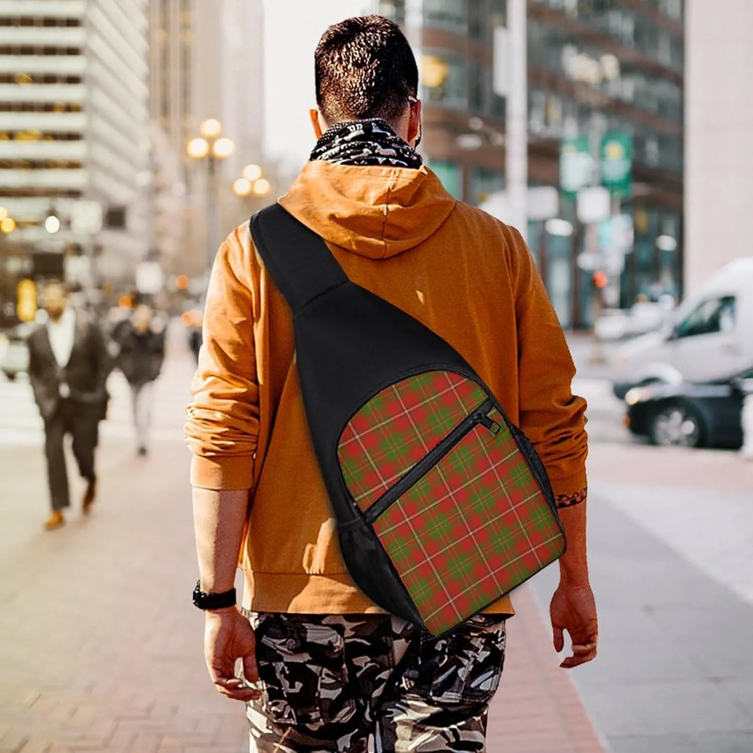 The Look of Warm Oak Wood Grain Texture Portable Chest Bag, Large Capacity Single Shoulder Chest Bag