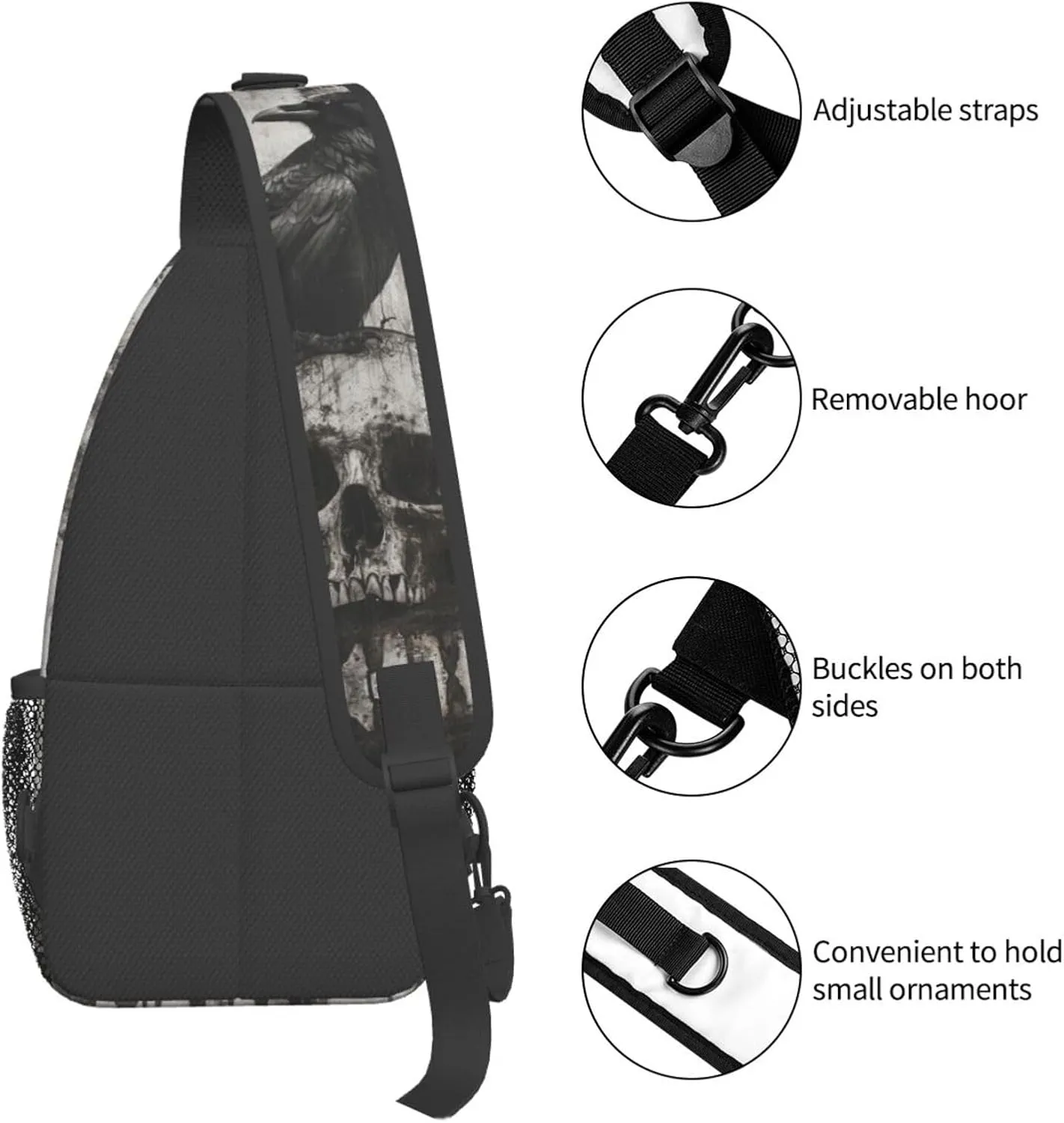 The-Raven And Skull Sling Backpack Hiking Backpack Crossbody Bag Sports Lightweight And Durable Chest Bag Shoulder Bag For Women Men