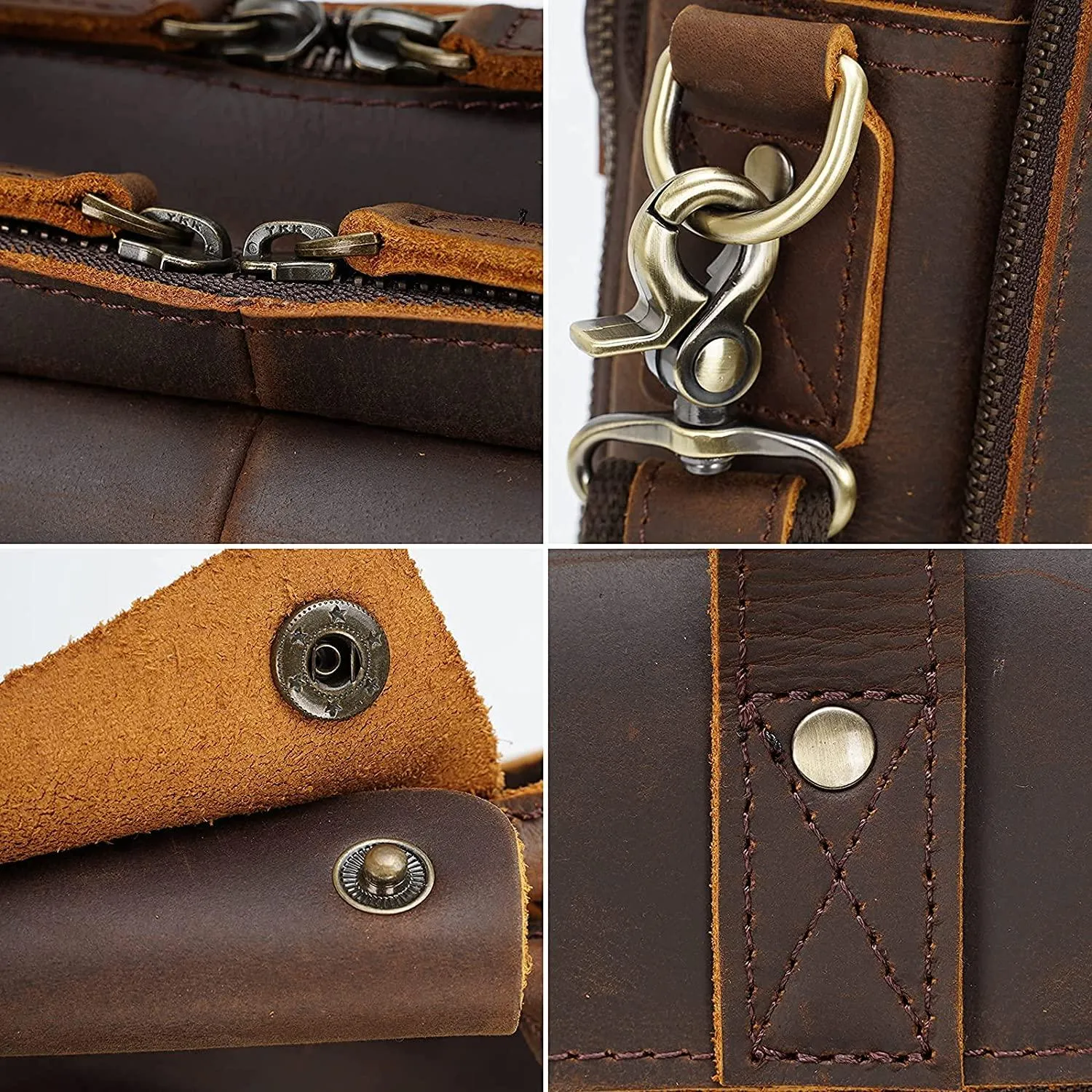 TIDING Genuine Leather Briefcase for Men Office 17 Inch Laptop, Vintage Attache Case