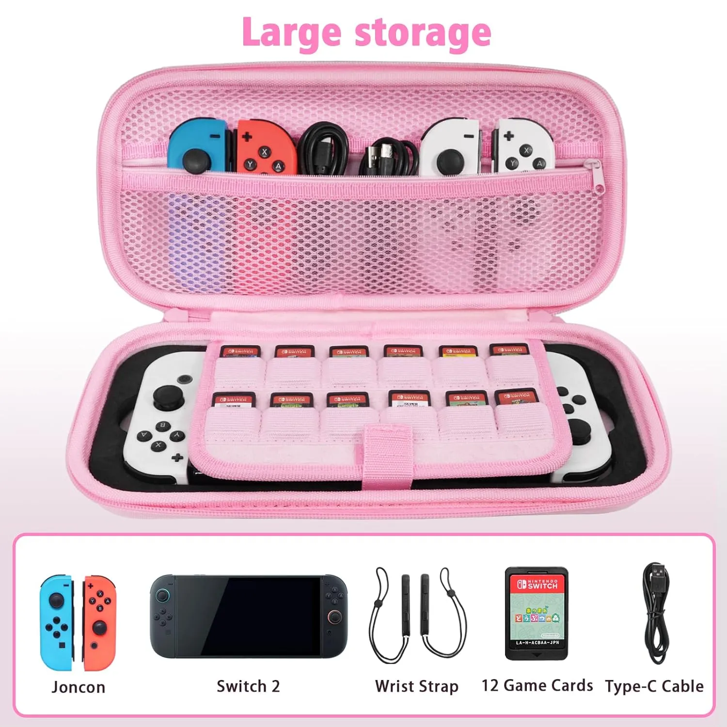 TIKOdirect Carrying Case for Switch 2(2025)/ Switch/ OLED, Glitter Shockproof Protective Portable Travel Bag with 12 Game Card Slots and Adjustable Shoulder Strap, Rainbow Pink