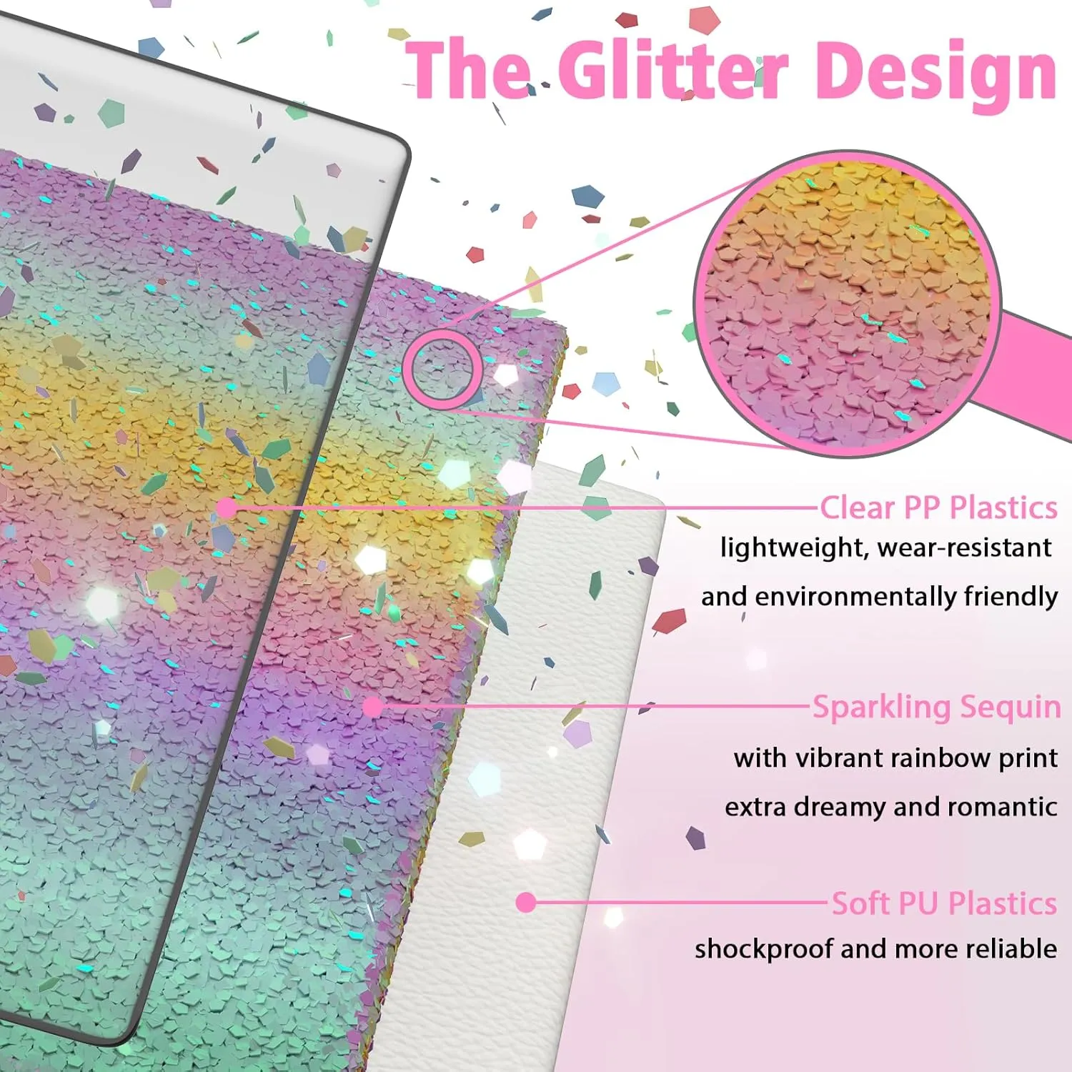TIKOdirect Carrying Case for Switch 2(2025)/ Switch/ OLED, Glitter Shockproof Protective Portable Travel Bag with 12 Game Card Slots and Adjustable Shoulder Strap, Rainbow Pink