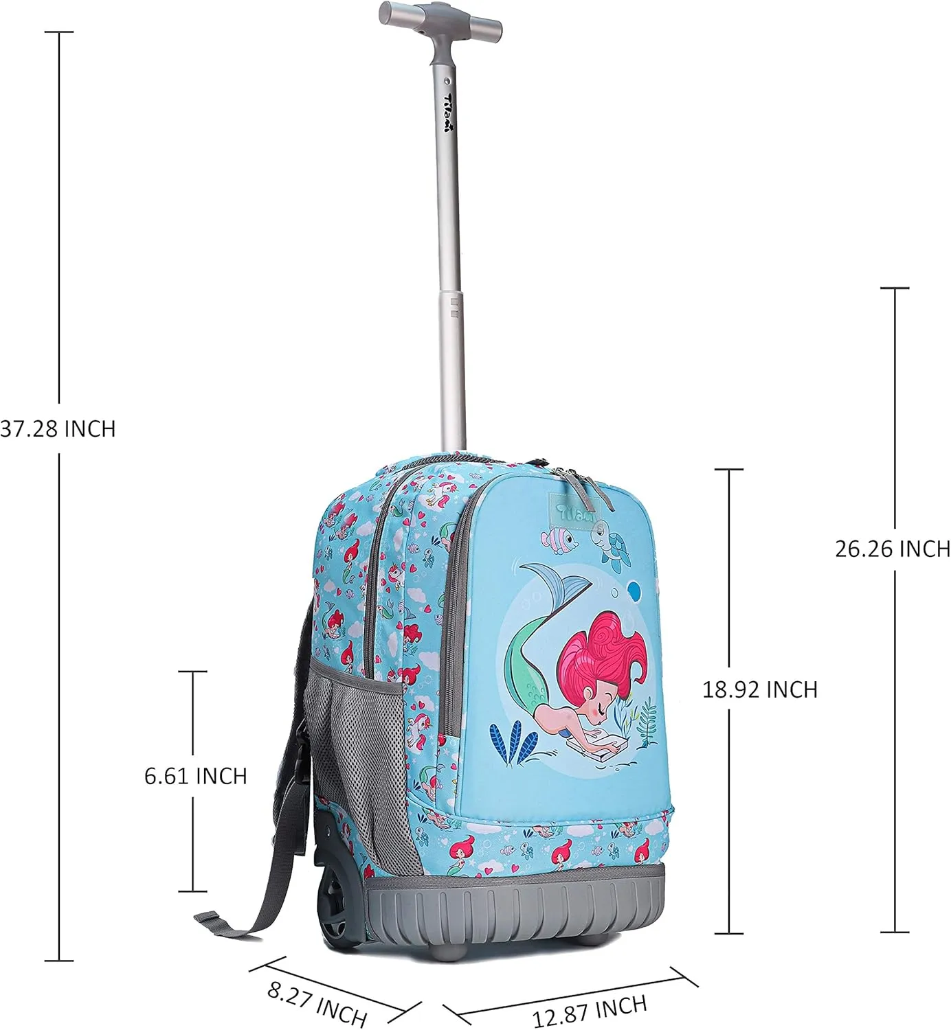 Tilami Rolling Backpack 19 inch with Lunch Bag Wheeled Laptop Backpack, Mermaid Blue