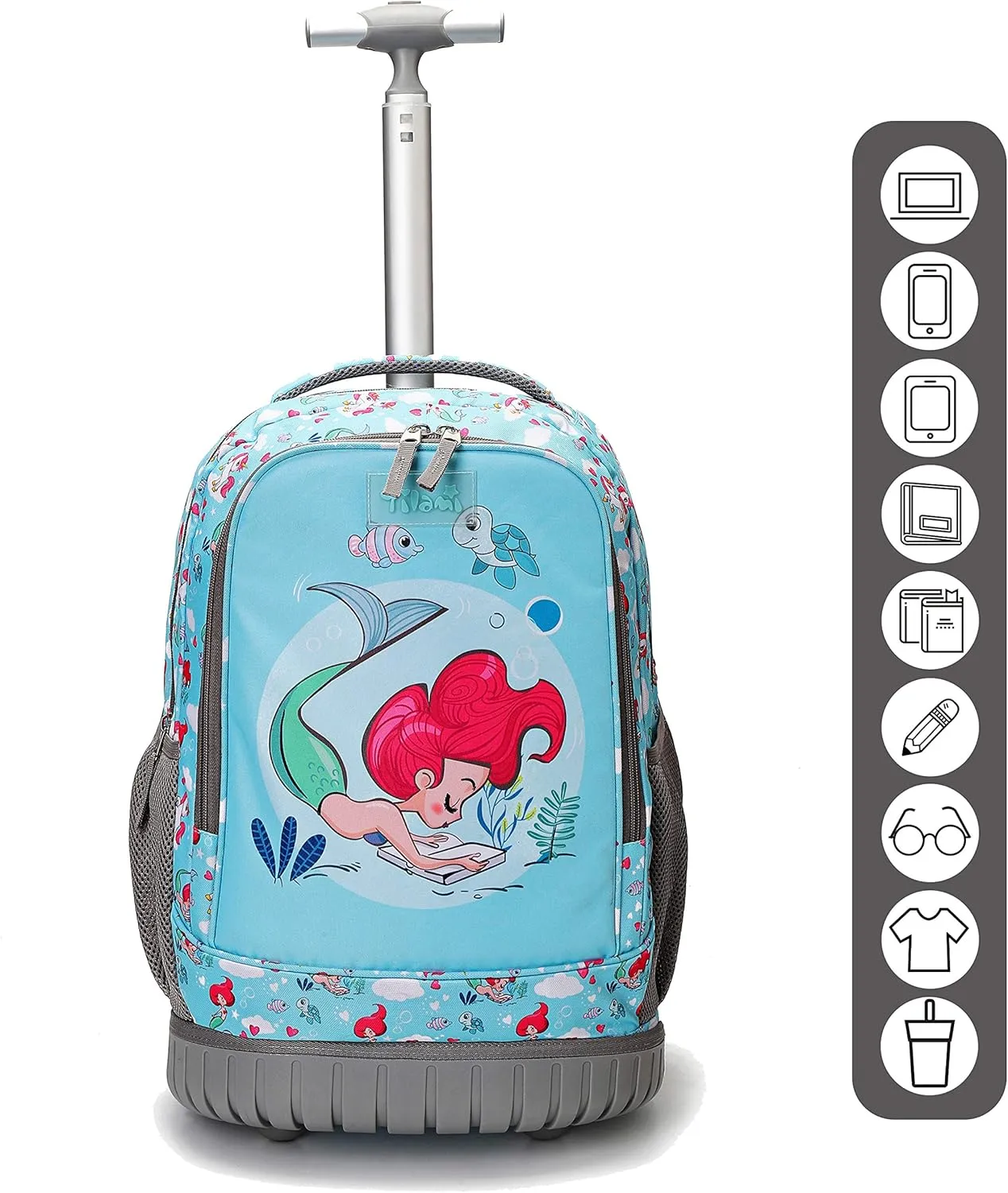 Tilami Rolling Backpack 19 inch with Lunch Bag Wheeled Laptop Backpack, Mermaid Blue