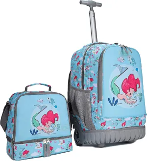 Tilami Rolling Backpack 19 inch with Lunch Bag Wheeled Laptop Backpack, Mermaid Blue