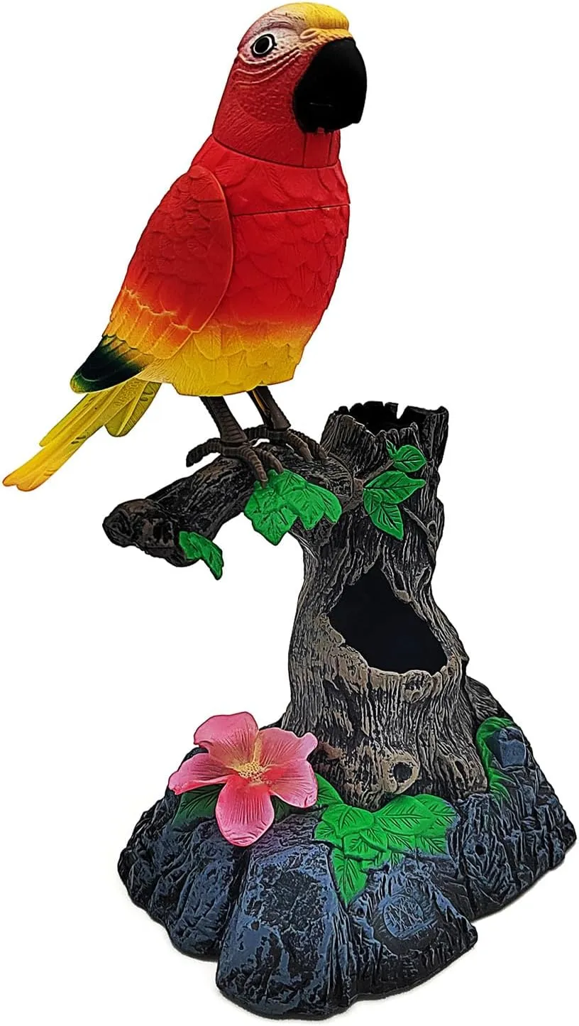 Tipmant Realistic Eelectric Birds Talking Parrots Electronic Pets Office Home Wall Desk Table Decoration Repeat What You Say Kids Toys Birthday Gifts (Red)