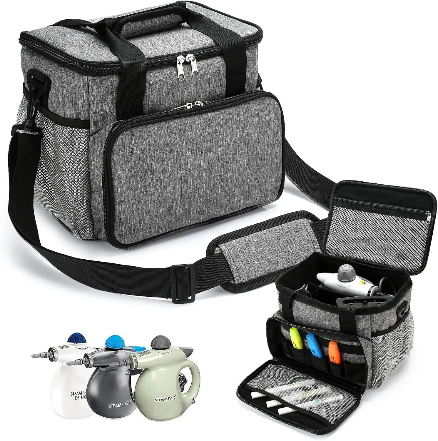 TMEOIIPY Storage Bag Compatible with Bissell SteamShot 39N7V/39N7A, Adjustable Dividers Handheld Steam Cleaner Organizer Bag, Carrying Case with Strong Zippers for Steam Shot Accessories(Bag Only!)
