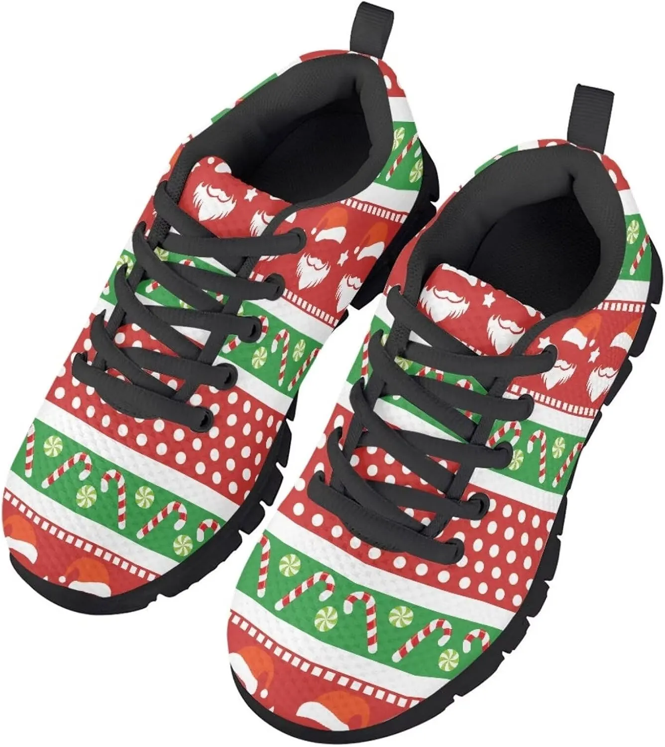 Toddler Boys Girls Sneakers Christmas Soft Breathable Shoes Cute Fashion Lightweight Comfy Low-top Camping Shoes for Party US Little Kid 11-13 Big Kid 1-5 Black Sole