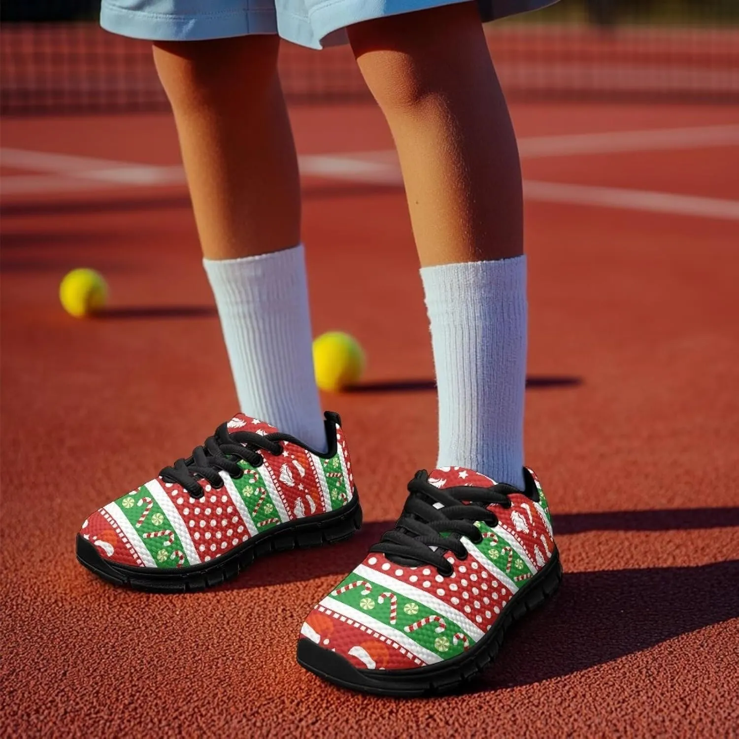 Toddler Boys Girls Sneakers Christmas Soft Breathable Shoes Cute Fashion Lightweight Comfy Low-top Camping Shoes for Party US Little Kid 11-13 Big Kid 1-5 Black Sole