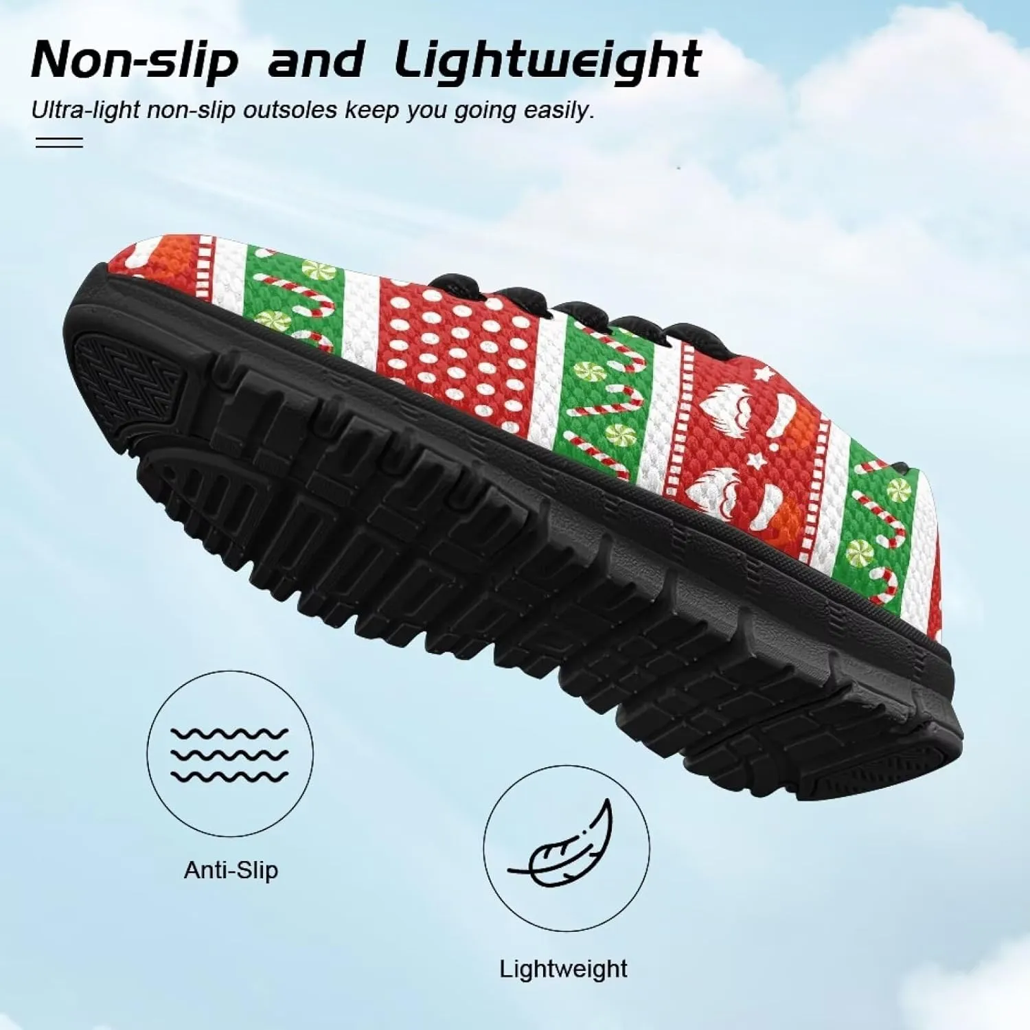 Toddler Boys Girls Sneakers Christmas Soft Breathable Shoes Cute Fashion Lightweight Comfy Low-top Camping Shoes for Party US Little Kid 11-13 Big Kid 1-5 Black Sole