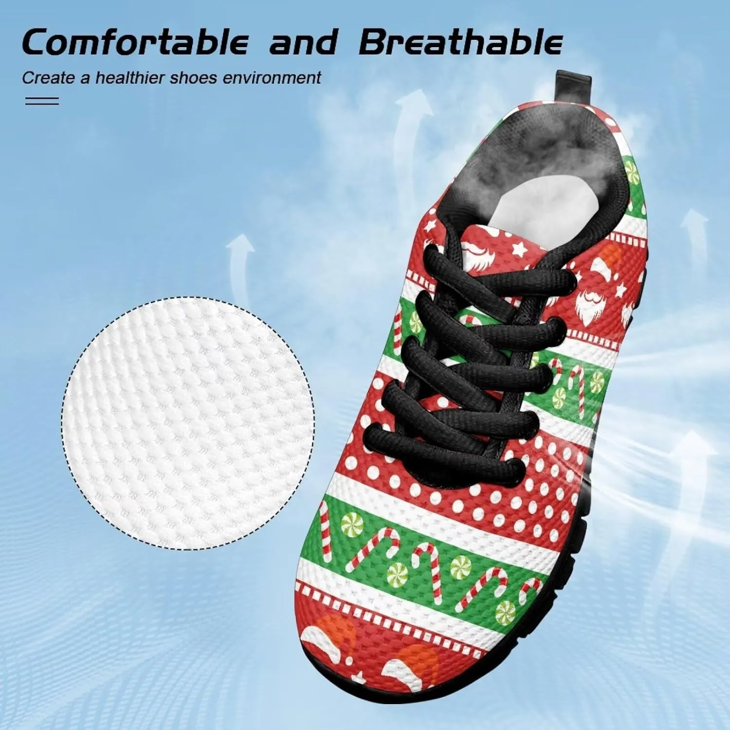 Toddler Boys Girls Sneakers Christmas Soft Breathable Shoes Cute Fashion Lightweight Comfy Low-top Camping Shoes for Party US Little Kid 11-13 Big Kid 1-5 Black Sole