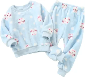 Toddler Boys Girls Winter Long Sleeve Cartoon Prints Fleece Pajamas Sleepwear My First Valentines Day Baby Boy Outfit