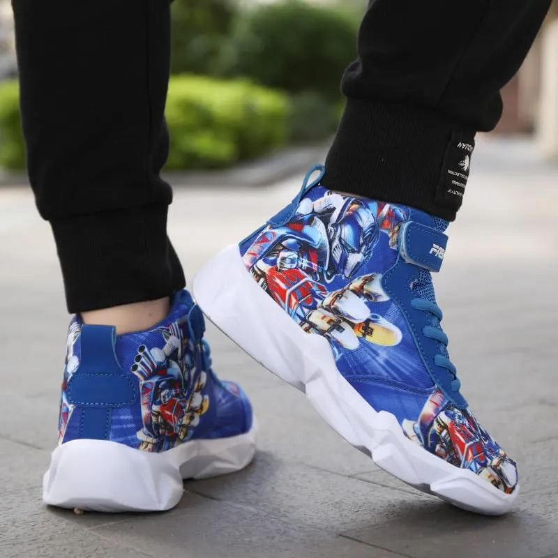 Toddler Little Kid Cartoon Sport Shoes Big Boys High Top Sneakers for Running Basketball Tennis Hiking