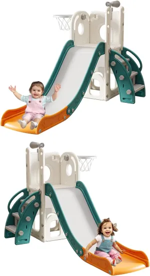 Toddler Slide, Kids Slide for Toddlers Indoor Playset for Toddlers with Basketball Hoop and Ball Playset Telescope