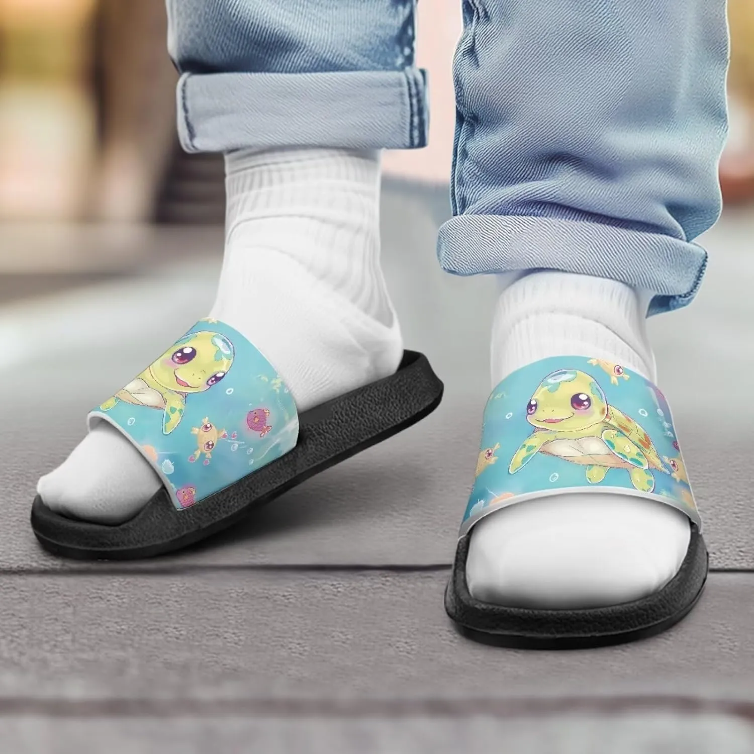 Toddler Slip On Pillow Slippers Boys Girls Lightweight Quick Drying Shower Slides Breathable Beach Walking Slides US Size Little Kids 11-13 Big Kids 1-3 Black Sole