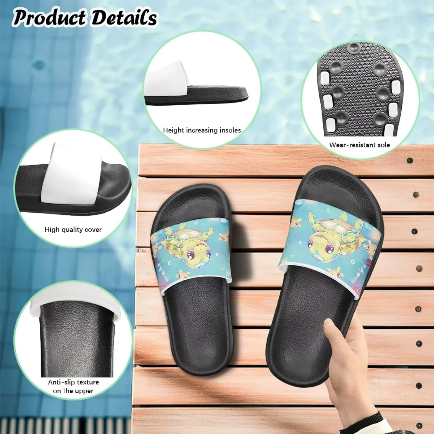 Toddler Slip On Pillow Slippers Boys Girls Lightweight Quick Drying Shower Slides Breathable Beach Walking Slides US Size Little Kids 11-13 Big Kids 1-3 Black Sole