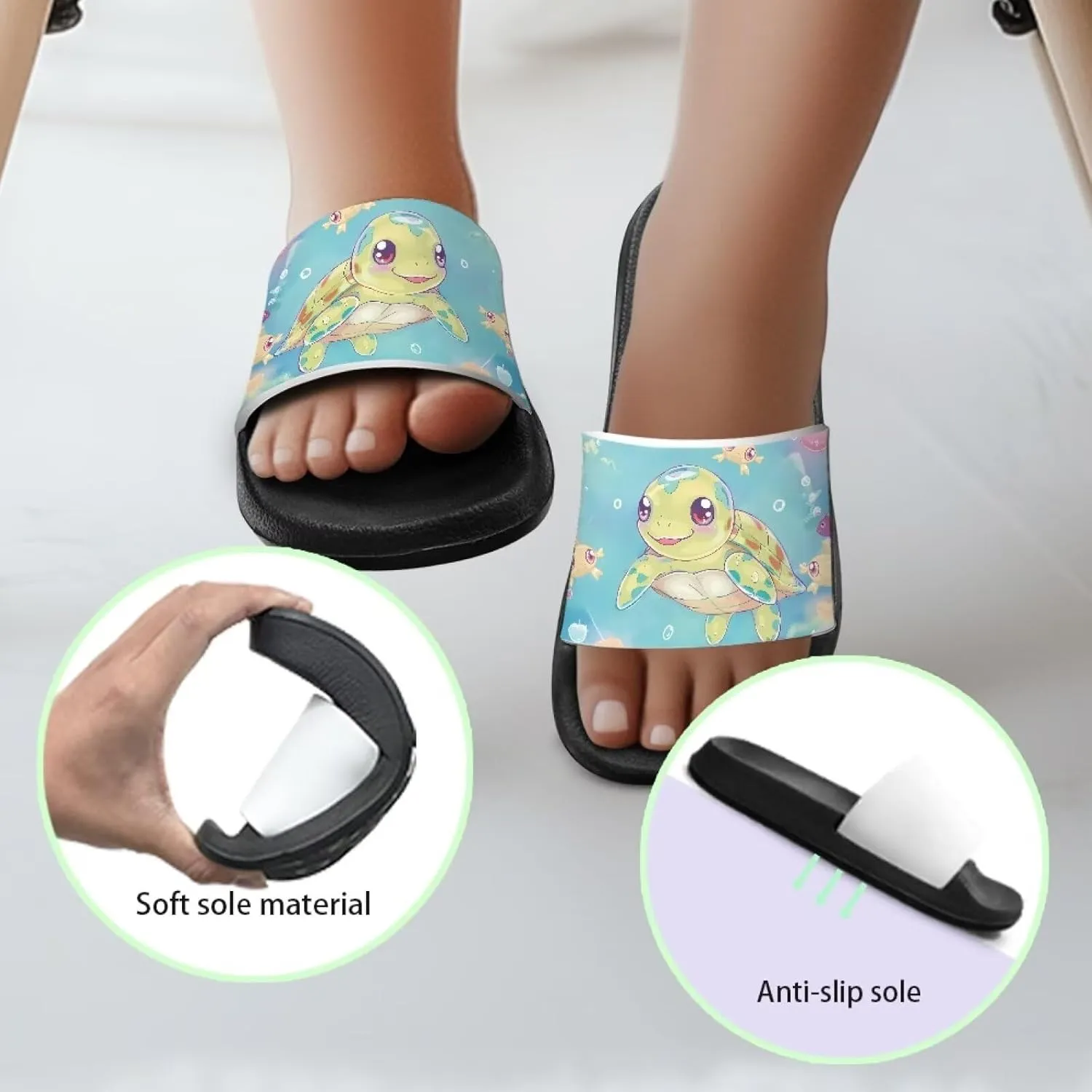 Toddler Slip On Pillow Slippers Boys Girls Lightweight Quick Drying Shower Slides Breathable Beach Walking Slides US Size Little Kids 11-13 Big Kids 1-3 Black Sole