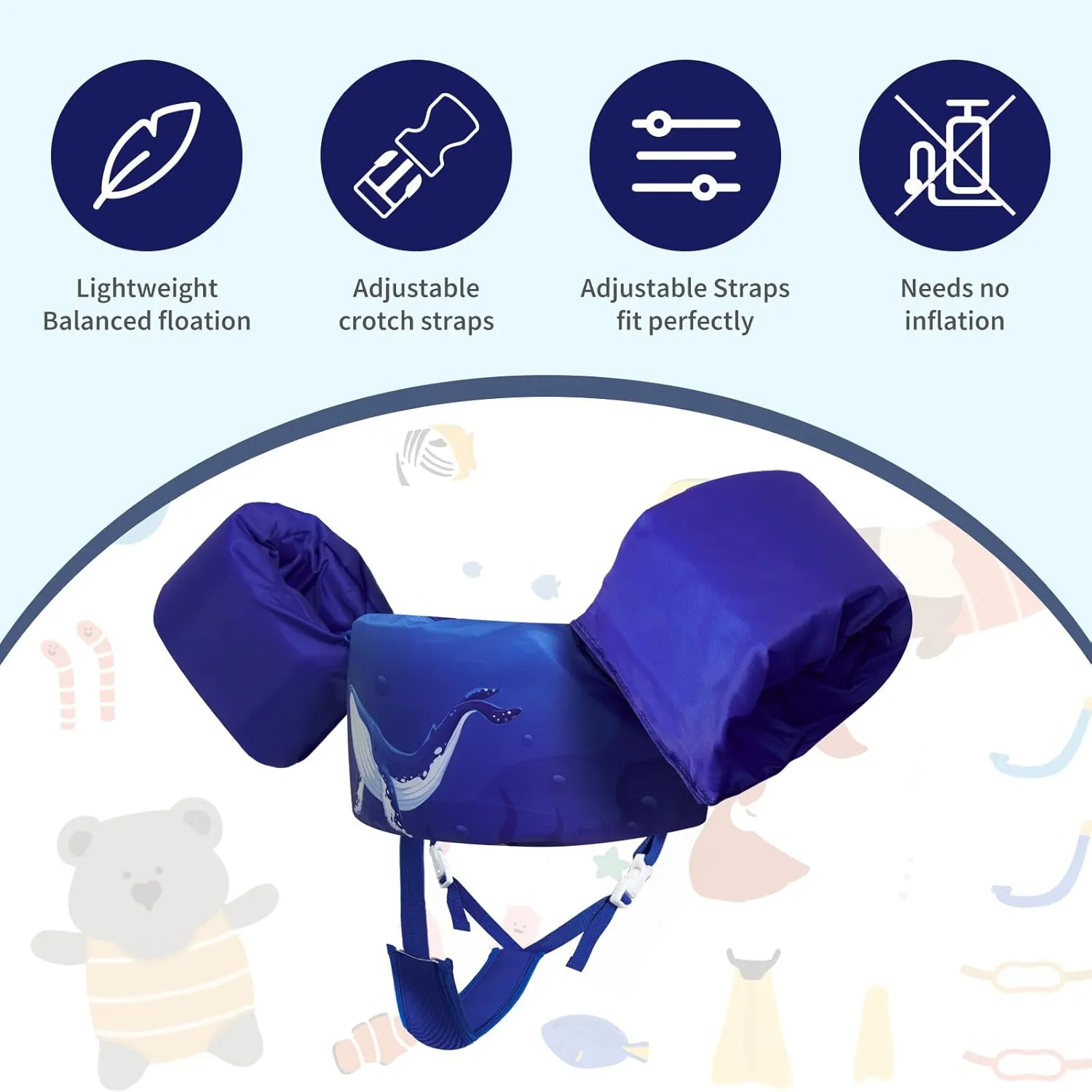 Toddler Swim Vest Toddler Floaties 20-30-50  lbs Puddle Jumper Swim Floaties Pool Float Water Arm Wings Kids with Adjustable Crotch Strap Floaties, Learn to Swim Toddler Boys Girls and Child