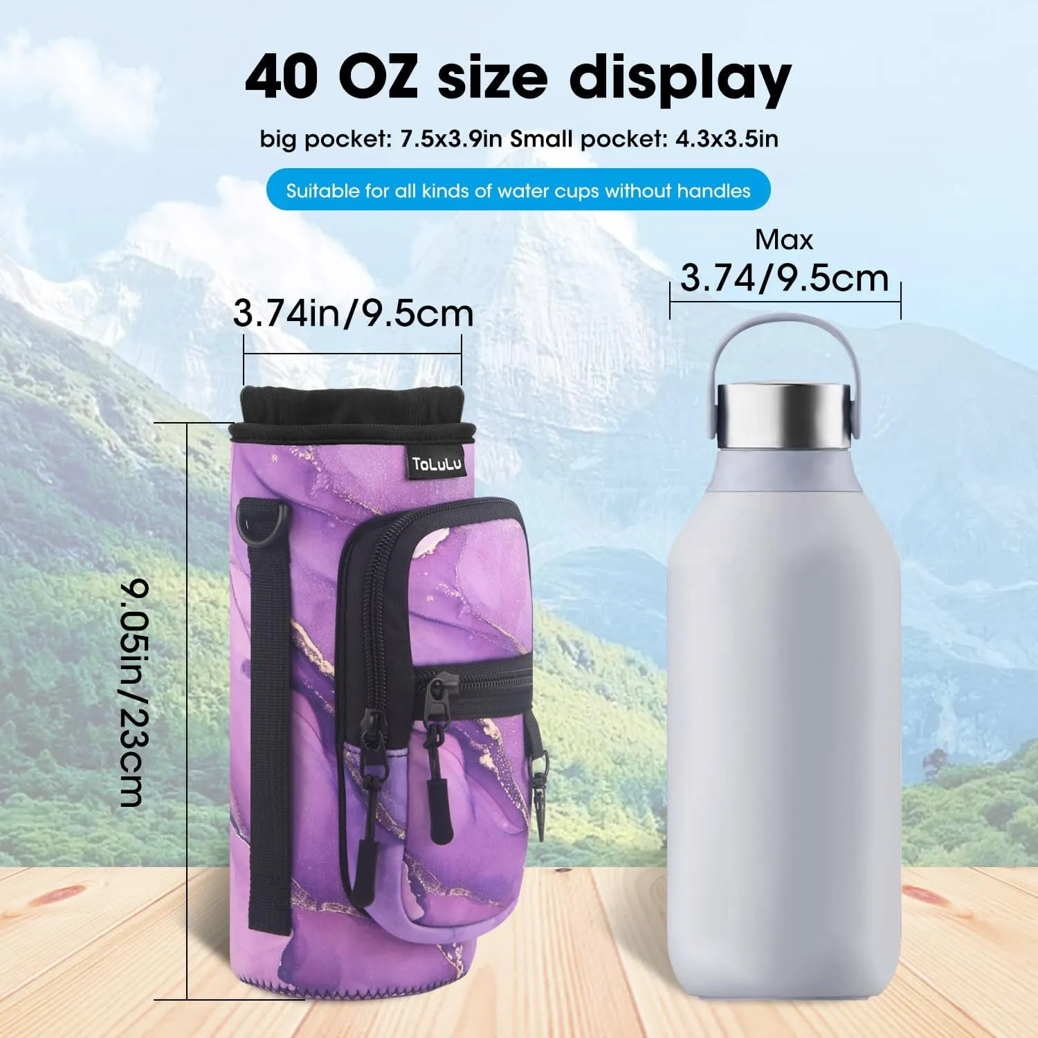 ToLuLu 25/32/40oz Water Bottle Carrier Bag Pocket,Insulated Neoprene Adjustable Shoulder Strap Water Bottle Pouch Case, Crossbody Water Bottle Holder Sling Sleeve for Men Women Adults