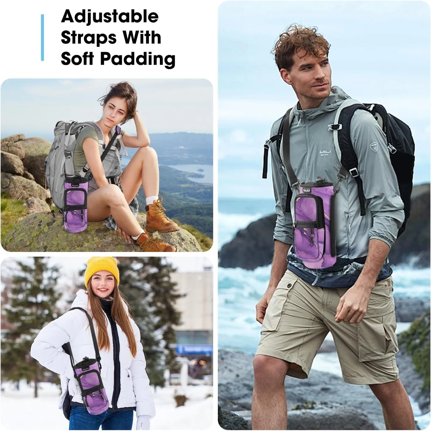 ToLuLu 25/32/40oz Water Bottle Carrier Bag Pocket,Insulated Neoprene Adjustable Shoulder Strap Water Bottle Pouch Case, Crossbody Water Bottle Holder Sling Sleeve for Men Women Adults