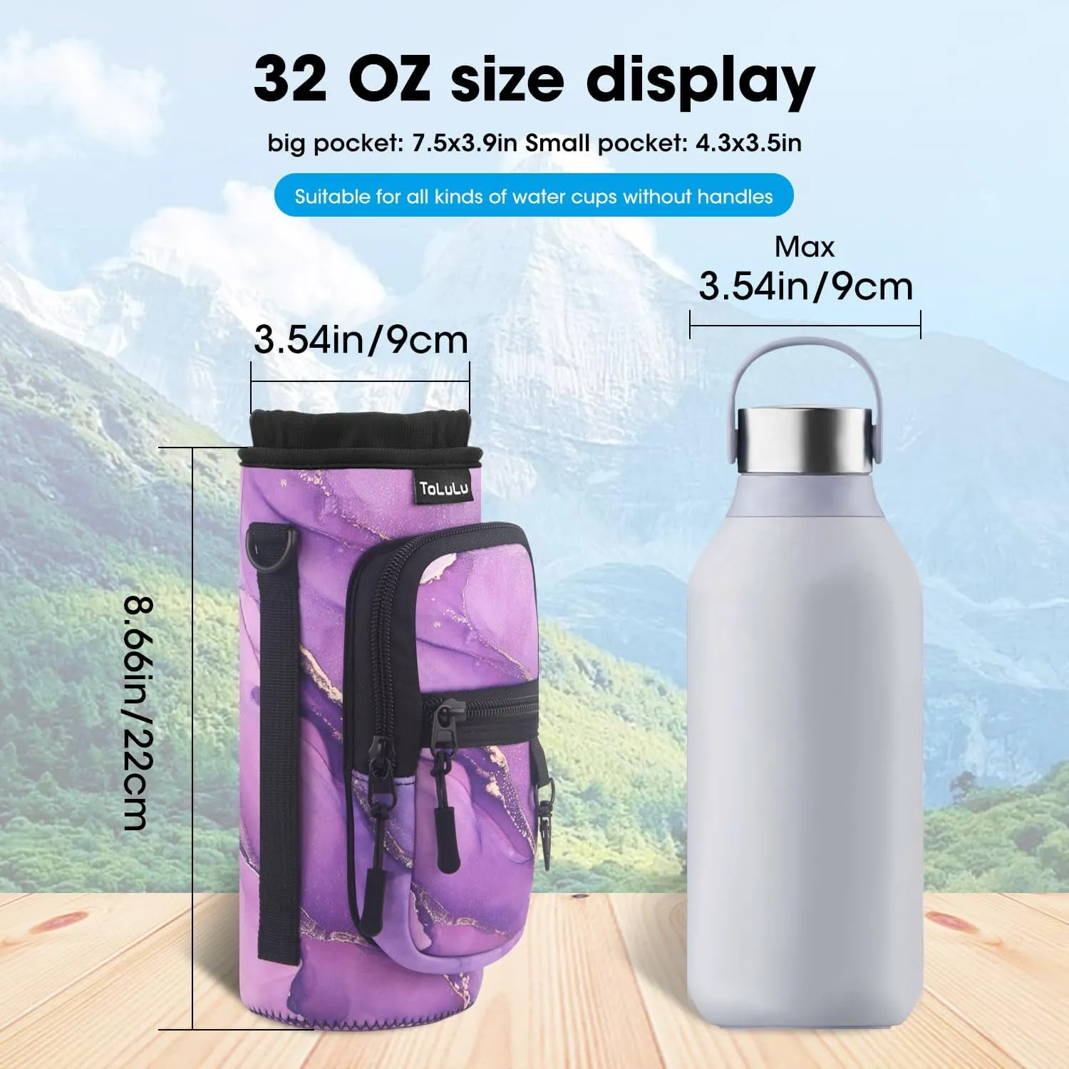 ToLuLu 25/32/40oz Water Bottle Carrier Bag Pocket,Insulated Neoprene Adjustable Shoulder Strap Water Bottle Pouch Case, Crossbody Water Bottle Holder Sling Sleeve for Men Women Adults