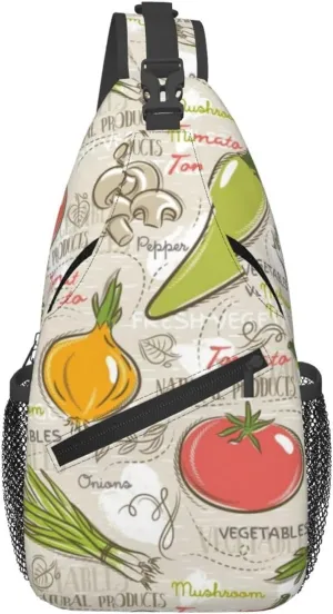 Tomato Onions Pepper Vegetable Men'S Chest Bag Sling Backpack Crossbody Shoulder Bag Travel Hiking Daypack