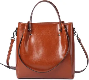 Top Handle Tote Bag Oil Wax Leather Shoulder Bag Genuine Leather Handbag Retro Satchel Hobo Purse