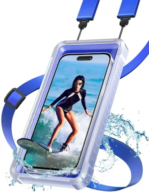 TOPGO Waterproof Phone Case with Crossbody Lanyard for Snorkeling, Diving and Filming [Underwater Screen Touchable & Water Protector] Cell Phone Dry Box Up to 7 inch for iPhone/Galaxy/Pixel- Blue