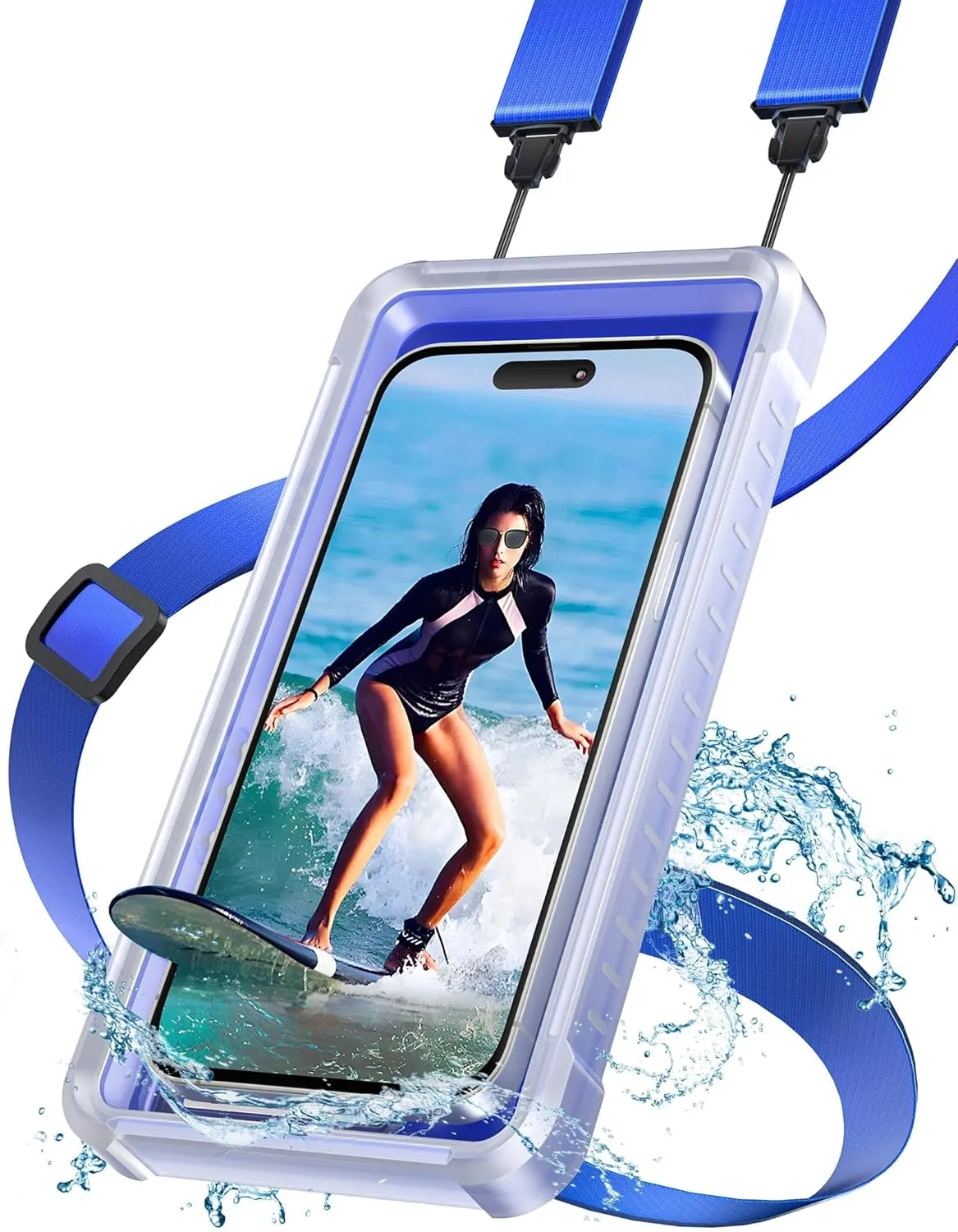 TOPGO Waterproof Phone Case with Crossbody Lanyard for Snorkeling, Diving and Filming [Underwater Screen Touchable & Water Protector] Cell Phone Dry Box Up to 7 inch for iPhone/Galaxy/Pixel- Blue
