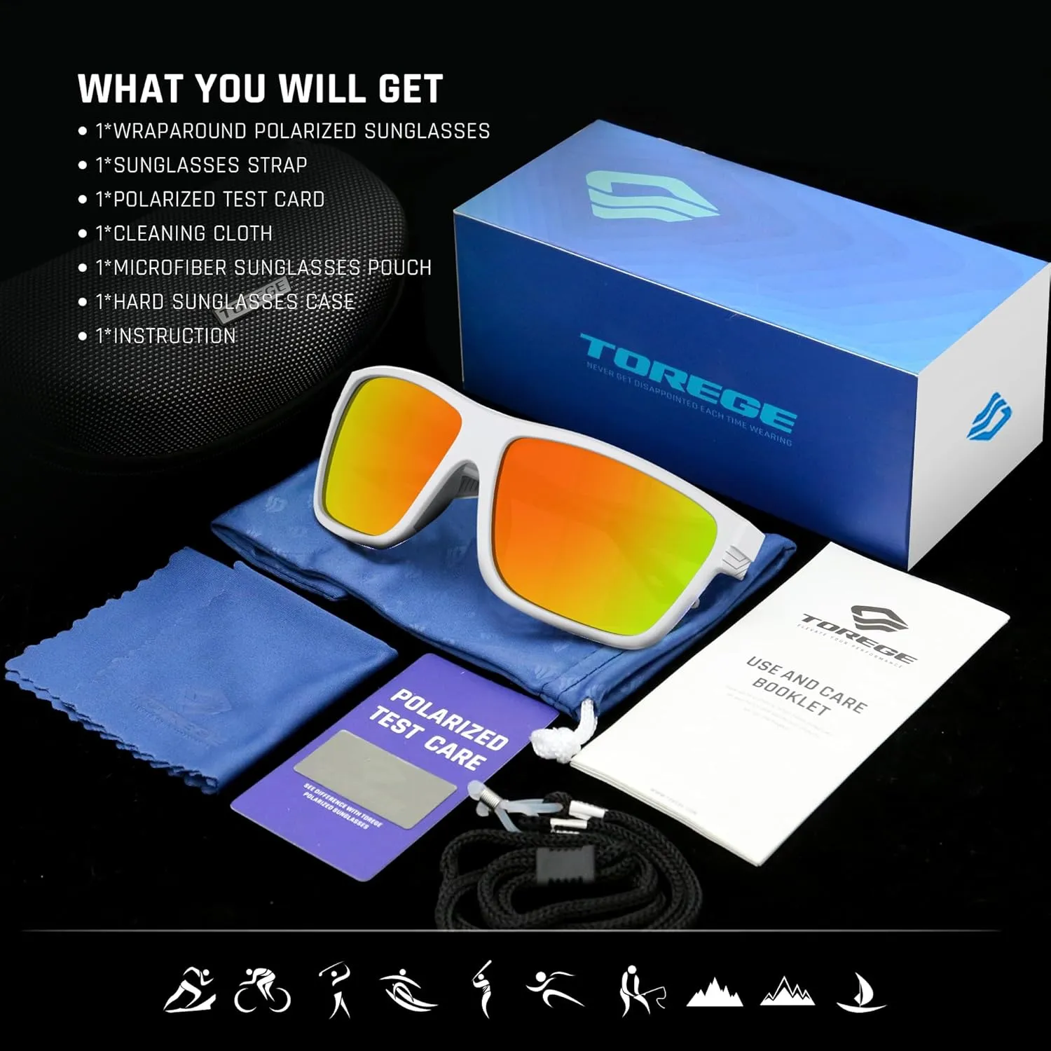 TOREGE Mens Women Sunglasses Polarized Sports UV Protection Wraparound Lightweight Sunglasses for Fishing Golfing NAUTILUS