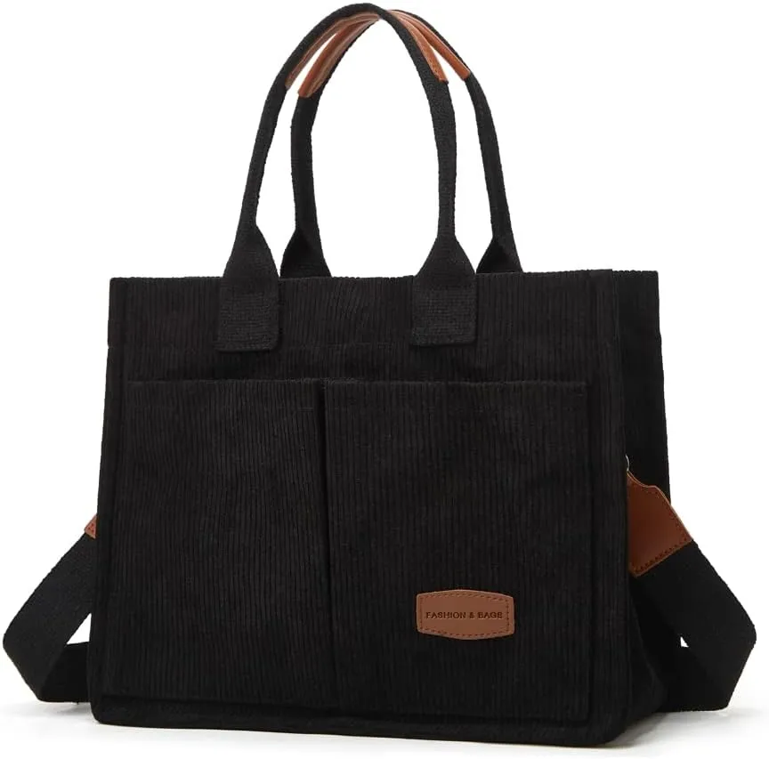 Tote Bag for Women Fashion Corduroy Handbags Casual Hobo Messenger Bag Canvas Shoulder Bag with Multi-pocket