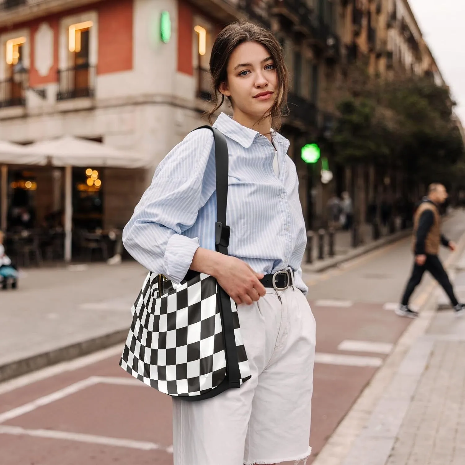 Tote Bag for Women Leather Shoulder Bag Crossbody Bag Girls Cute Tote Bag with Zipper for Work Checkered