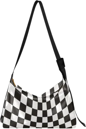 Tote Bag for Women Leather Shoulder Bag Crossbody Bag Girls Cute Tote Bag with Zipper for Work Checkered