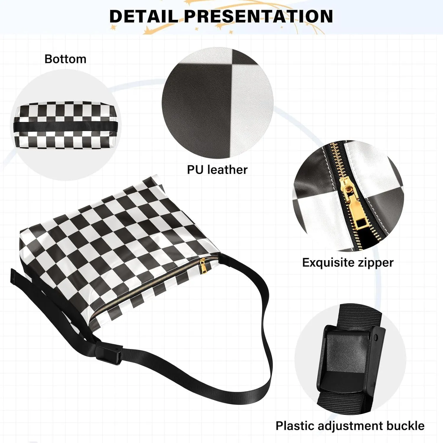 Tote Bag for Women Leather Shoulder Bag Crossbody Bag Girls Cute Tote Bag with Zipper for Work Checkered