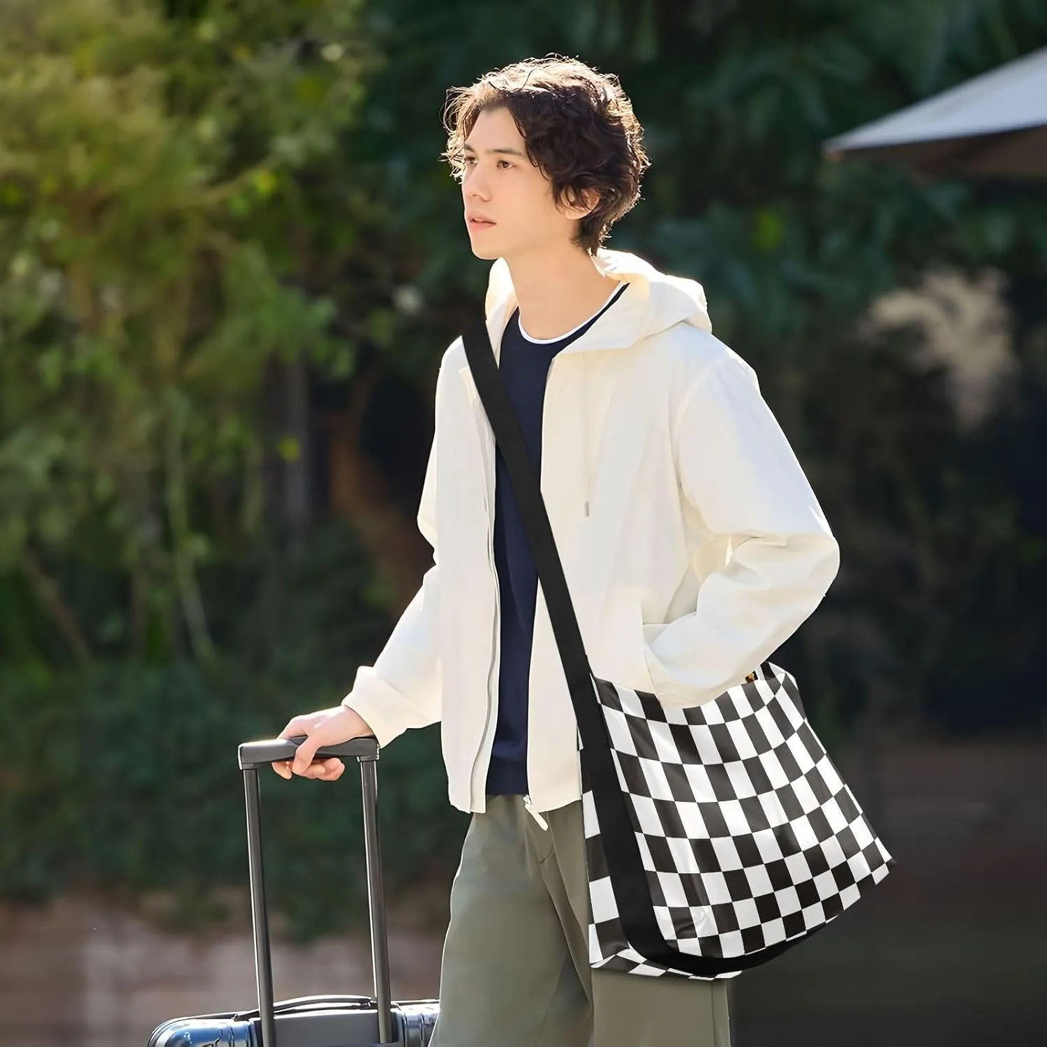 Tote Bag for Women Leather Shoulder Bag Crossbody Bag Girls Cute Tote Bag with Zipper for Work Checkered
