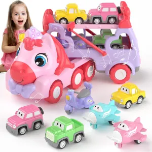 Toys for 1 2 3 Year Old Girl, 7-in-1 Carrier Truck with Light & Music, Toddler Girl Toys Age 1-3 2-4, 1   2   3 Year Old Girls Birthday Gifts Christmas Easter