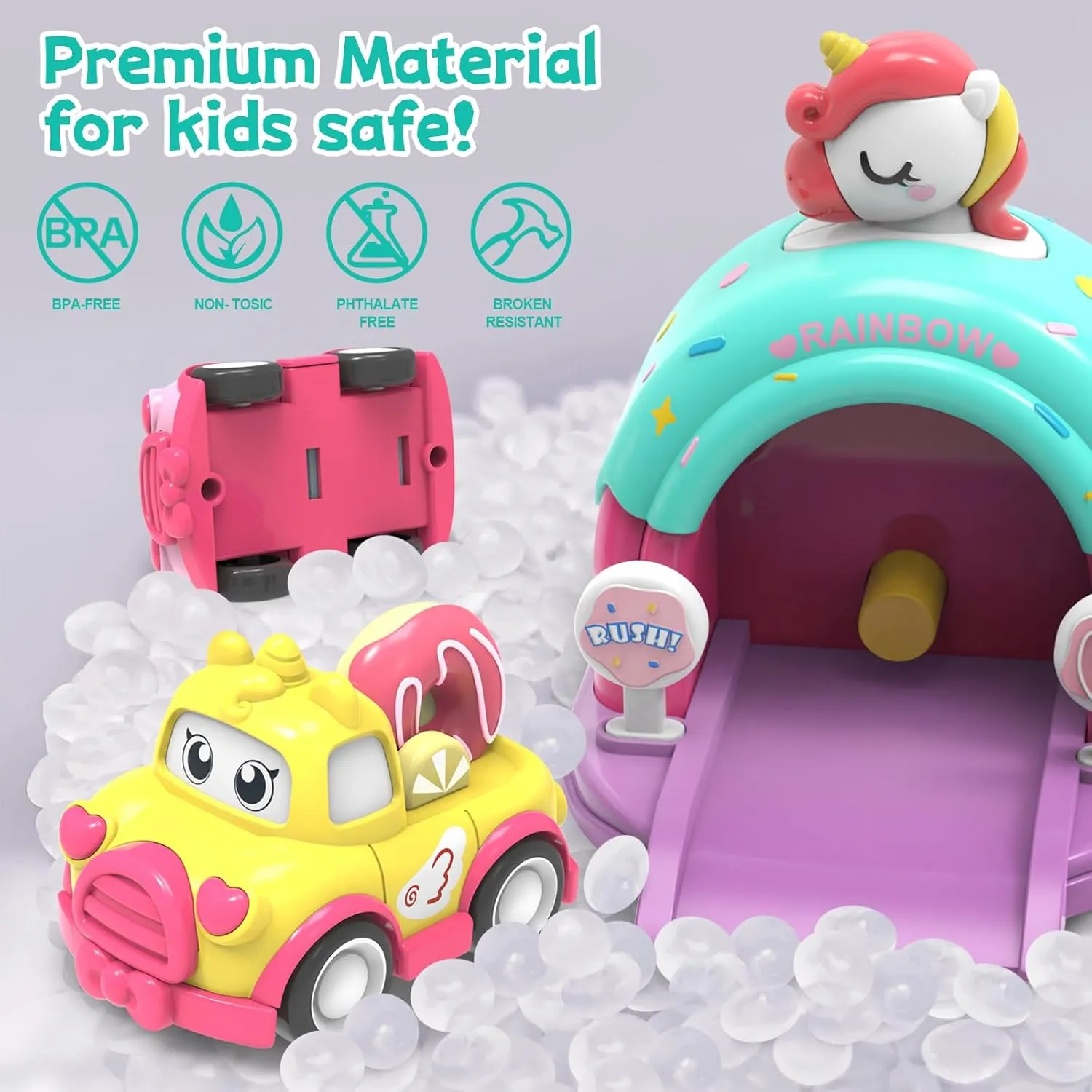 Toys for 1 Year Old Girls,Baby Cartoon Car Toys with Shooting Car Station,Toddler Girl Toys,1st Birthday Gift for 1 2 Year Old Girl,Baby Toys Education Toys