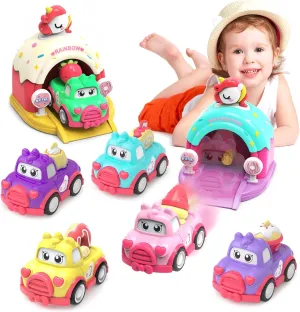 Toys for 1 Year Old Girls,Baby Cartoon Car Toys with Shooting Car Station,Toddler Girl Toys,1st Birthday Gift for 1 2 Year Old Girl,Baby Toys Education Toys
