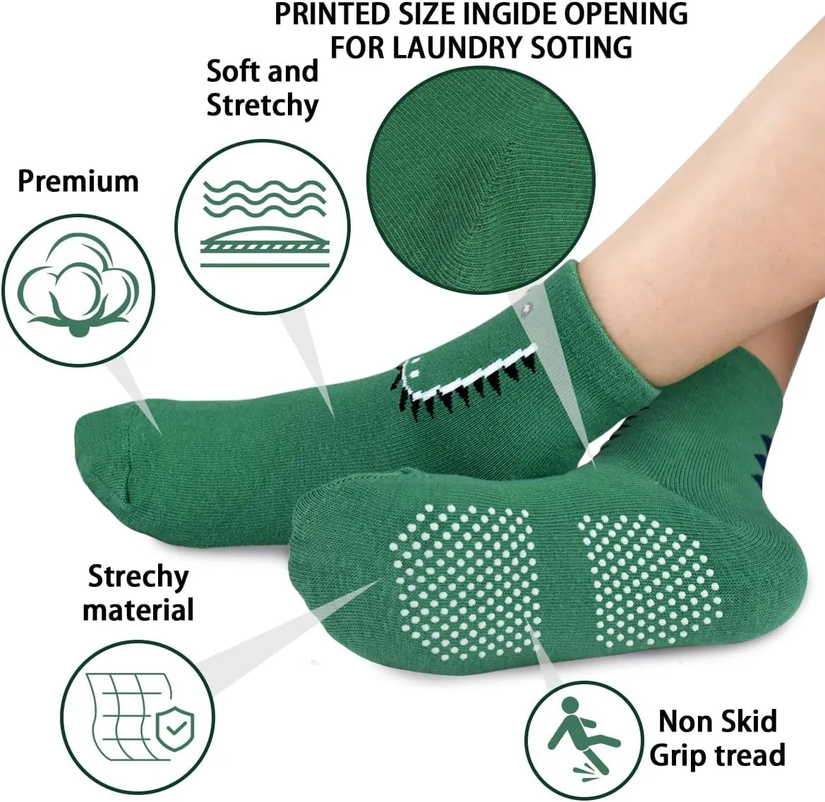 Tphon Toddler Socks, Kids Grip Socks 12 Pairs Non Slip Boys Sock for 1-10 Years Infants Baby Children