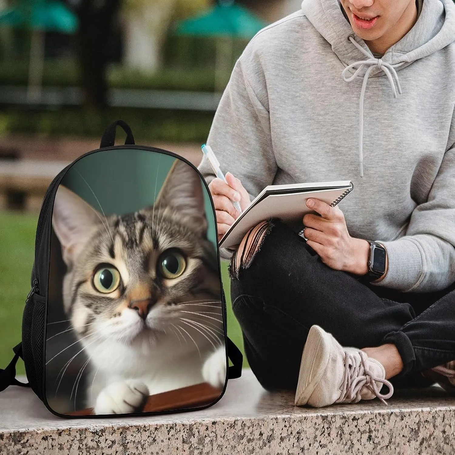 Travel Backpack for Men Women Daypack A Curious Cat Laptop Backpack Computer Bag Business Work Bag for Work