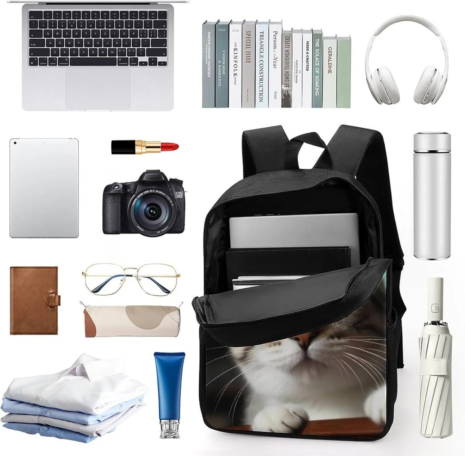 Travel Backpack for Men Women Daypack A Curious Cat Laptop Backpack Computer Bag Business Work Bag for Work