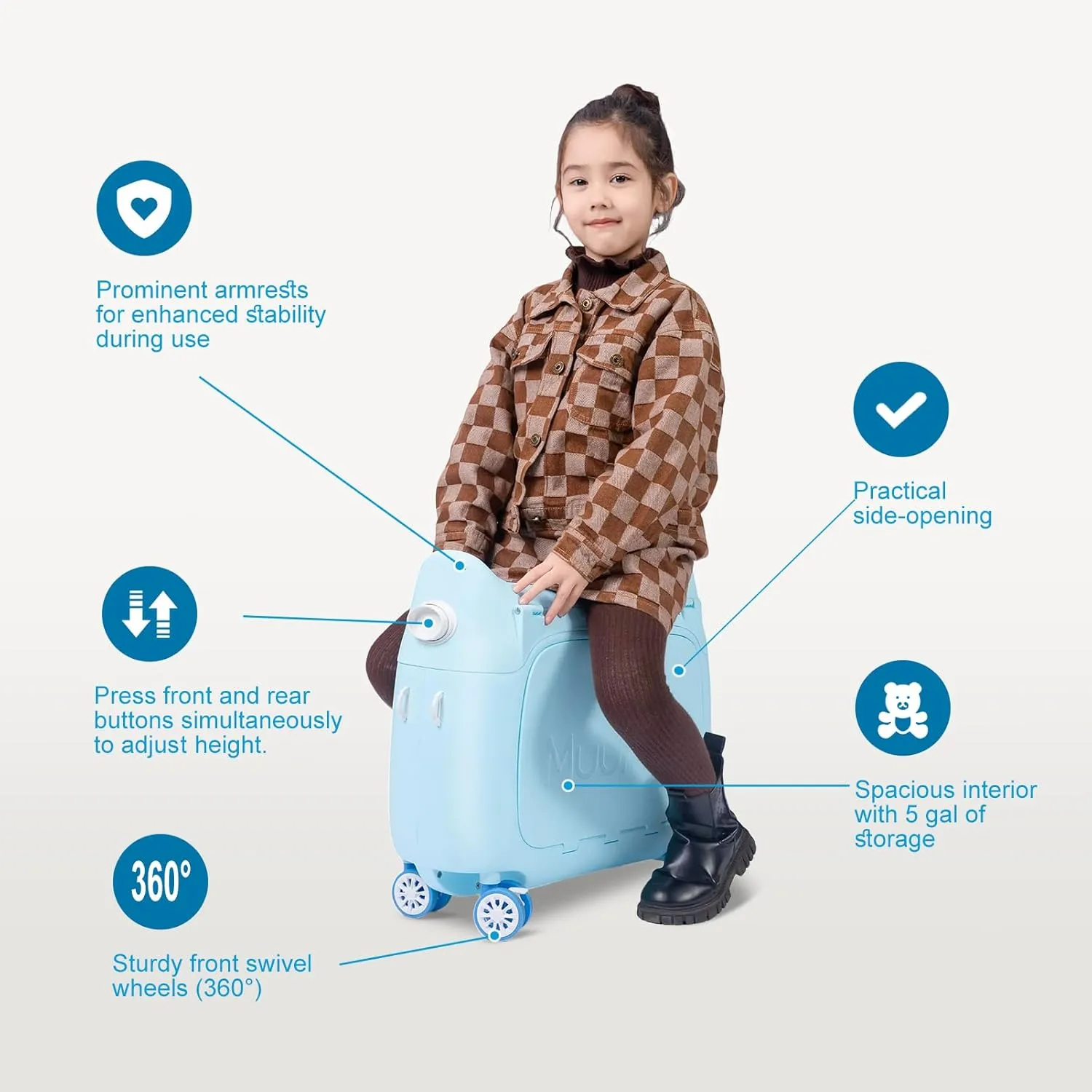 Travel Bundle, Includes Kid's Ride-On Suitcase & In-Flight Bed; Adjustable, Lightweight Crew BackPack - Approved by Many Airlines - Best for Ages 3-7 (Blue)