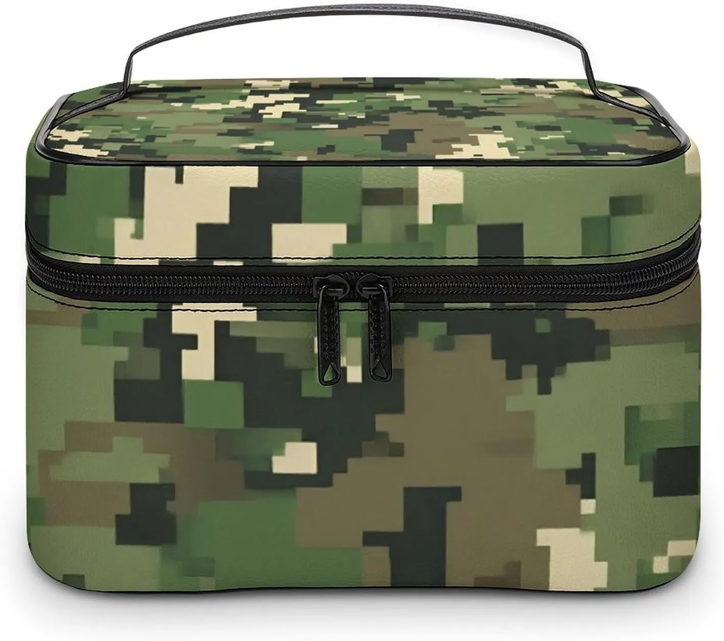 Travel Cosmetic Cases for Women, Multifunctional Makeup Organizer Bag, Green Camo Army Solider Camouflage Toiletry Storage Bag with Handle and Divider